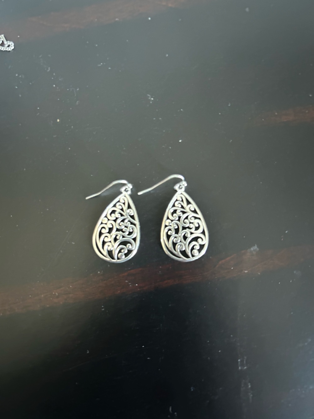 Sterling Silver Filigree Teardrop Dangle Earrings - Silver